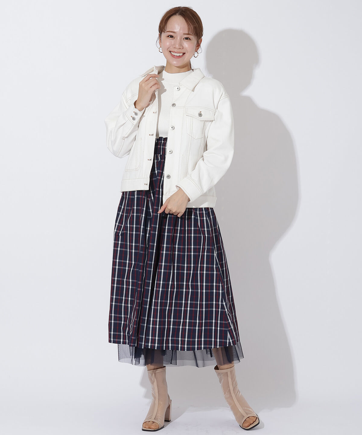 アンドクチュール「バックレースアップミドル丈デニムジャケット」|デニムジャケット|