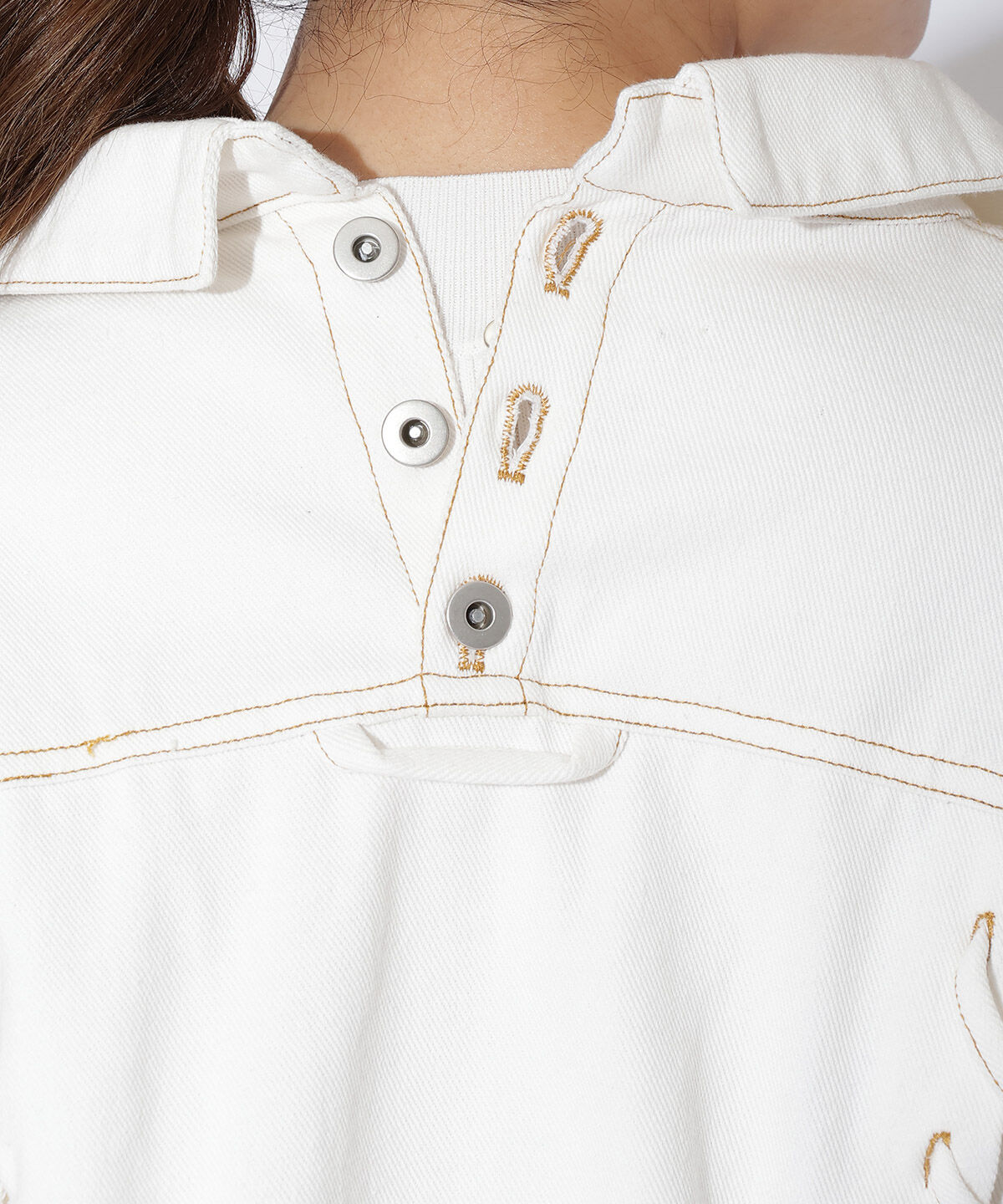 アンドクチュール「バックレースアップミドル丈デニムジャケット」|デニムジャケット|