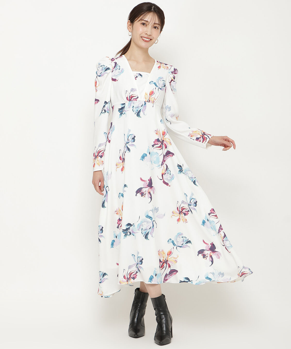 アンドクチュール「ウォーターフラワープリントワンピース」|ワンピース|