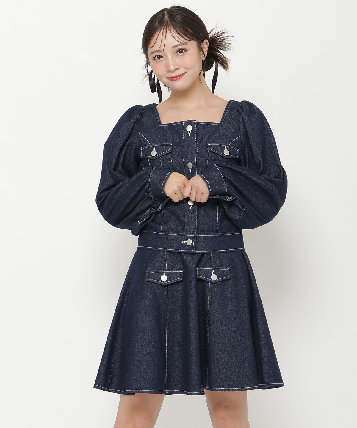 REDYAZEL「デニムジャケット＆ミニワンピセット」|ワンピース|ネイビー