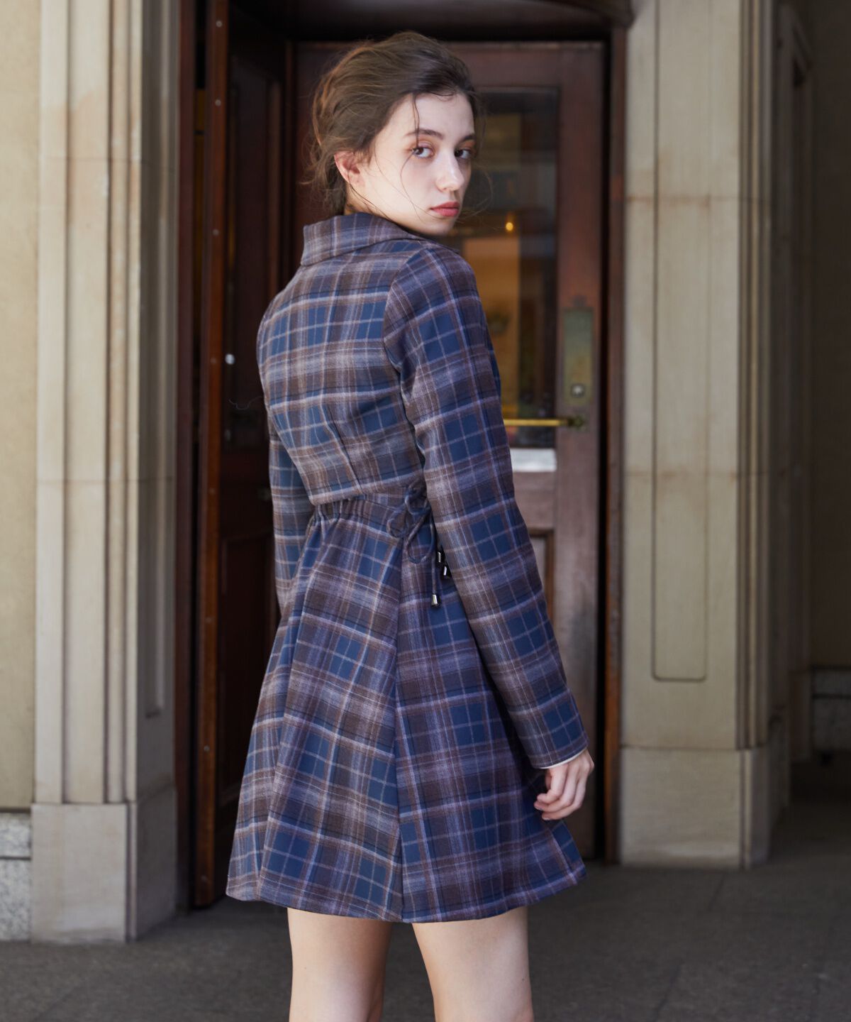REDYAZEL「チェックショートダブルジャケット」|テーラードジャケット|