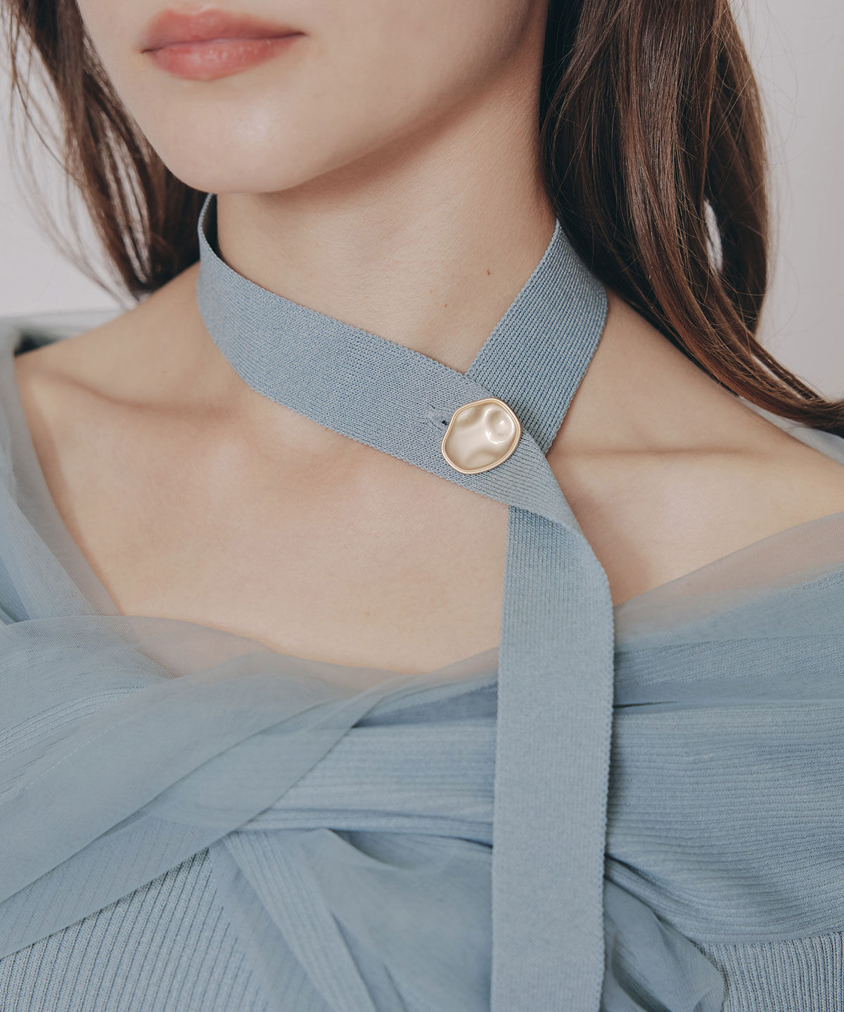 REDYAZEL「チョーカークロスチュールニットトップス」|ニット・セーター|