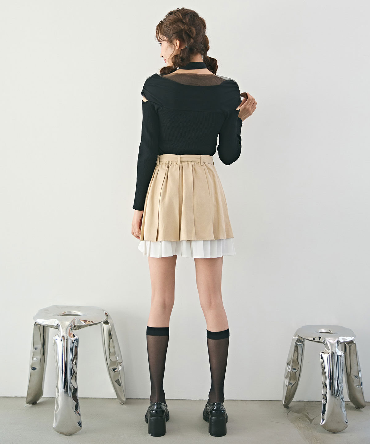 REDYAZEL「チョーカークロスチュールニットトップス」|ニット・セーター|