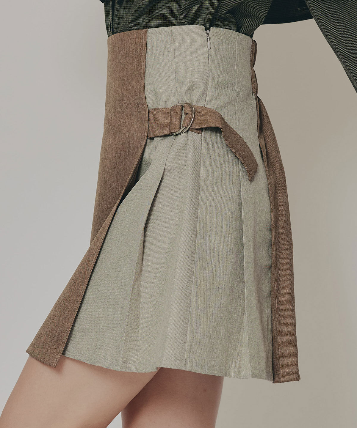 REDYAZEL「バイカラーアシメプリーツミニスカート」|フレア|