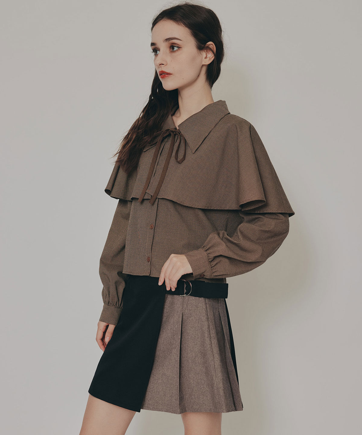 REDYAZEL「バイカラーアシメプリーツミニスカート」|フレア|