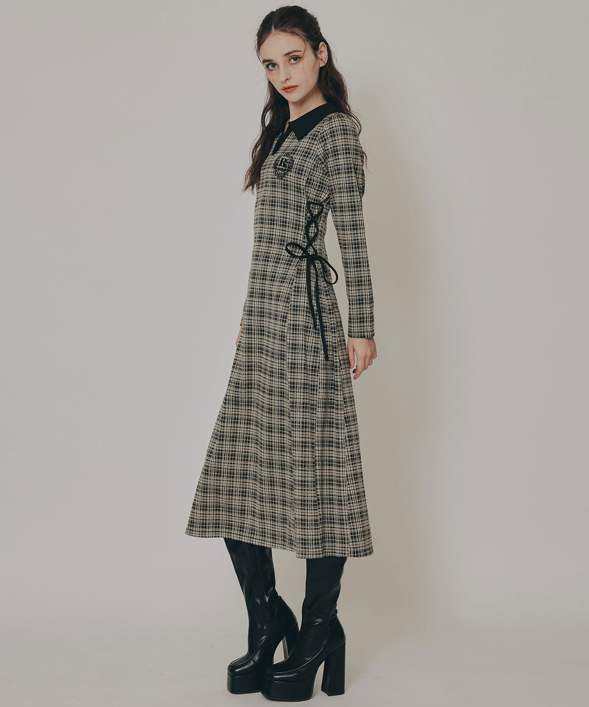 REDYAZEL「エンブレムサイドレースアップチェックワンピース」|ワンピース|