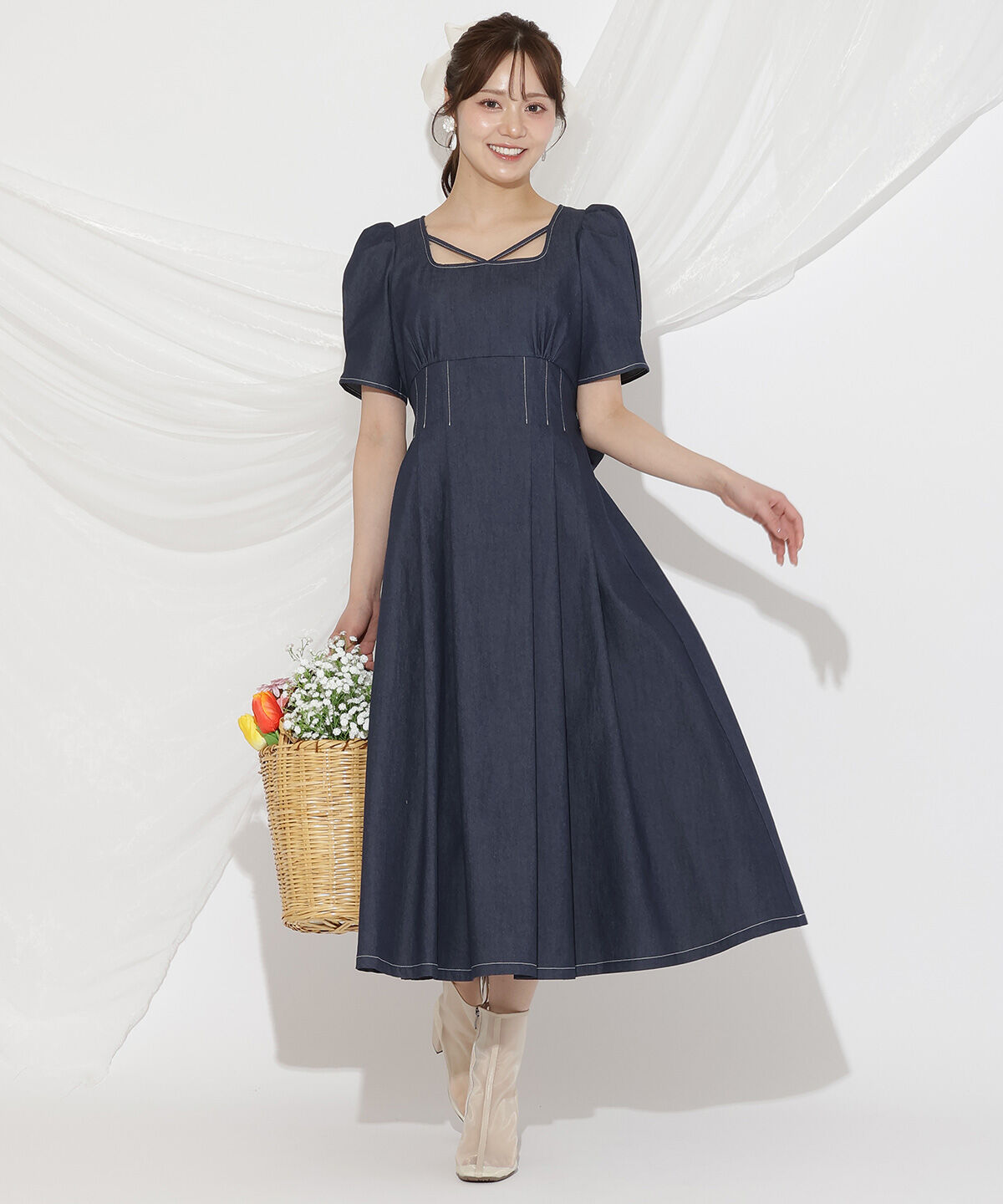 WILLSELECTION「バックリボンデニムワンピース」|ワンピース|ネイビー