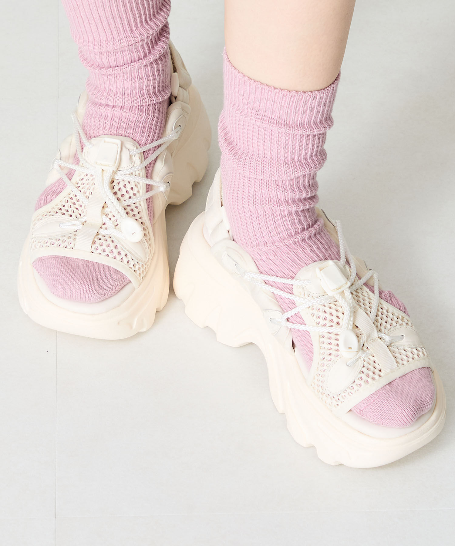 ORiental TRaffic「●2025春夏新作●ドローコード&times;メッシュ厚底サンダル/51210 サンダル 厚底　メッシュ トレンド」|サンダル|