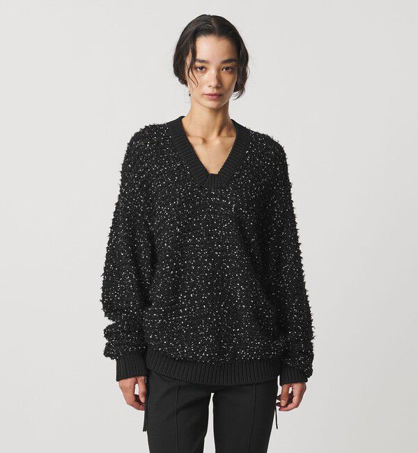 AEWEN MATOPH「＜AEWEN MATOPH＞ハートスパンコール シャーリングVネックニット」|ニット・セーター|