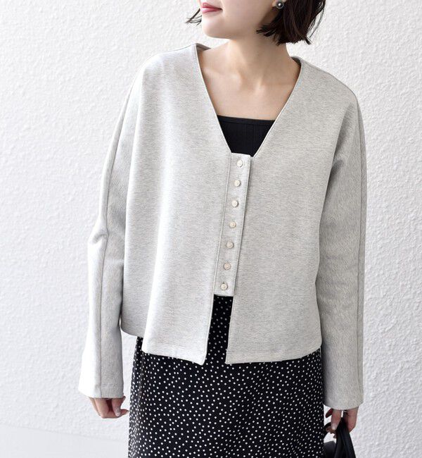 SHIPS for women「*〈手洗い可能〉フロント ビジュー ボタン ダンボール カーディガン◇」|カーディガン|