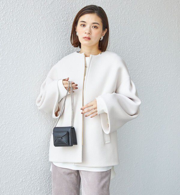 SHIPS for women「Bellandi SUPER130 コクーン ショート コート ◇」|ノーカラーコート|