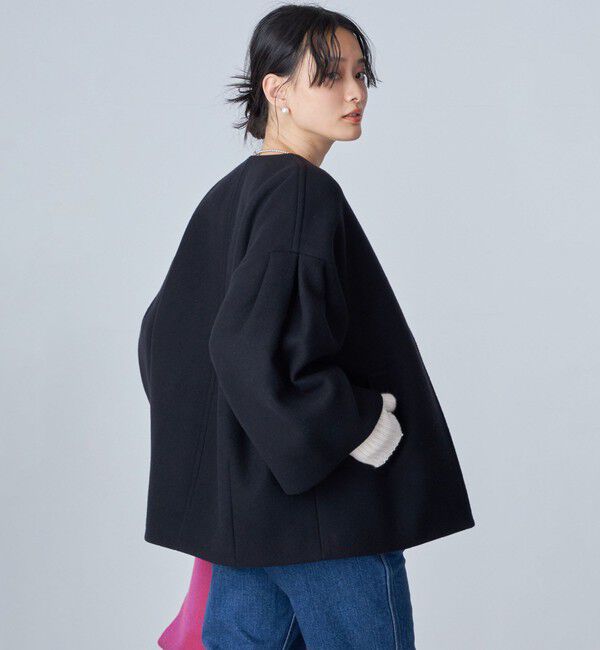 SHIPS for women「Bellandi SUPER130 コクーン ショート コート ◇」|ノーカラーコート|