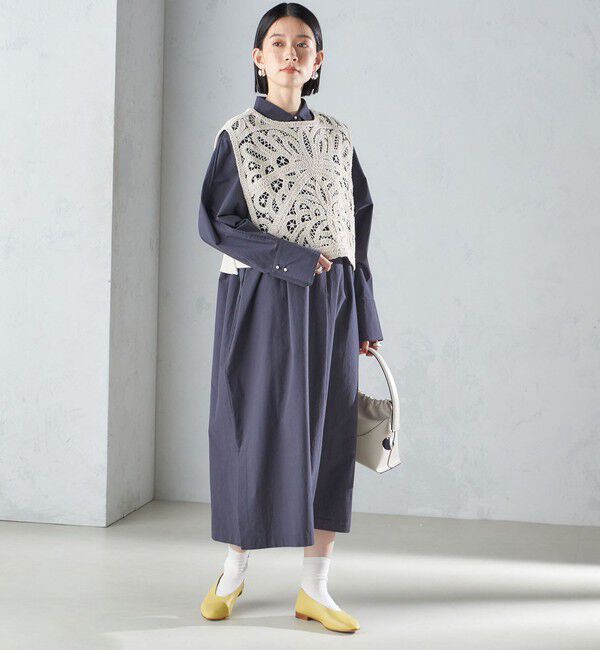 SHIPS for women「〈手洗い可能〉近江晒 タイプライター パールモチーフ ワンピース 24SS ◇」|ワンピース|