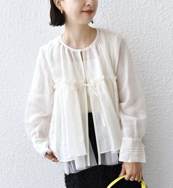 SHIPS for women「*〈手洗い可能〉ペーパー リネン フリル 羽織 ブラウス」|シャツ・ブラウス|オフホワイト