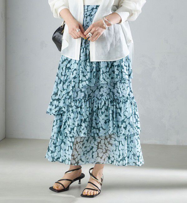SHIPS for women「〈手洗い可能〉フラワー プリント ティアード スカート 24SS ◇」|スカート|