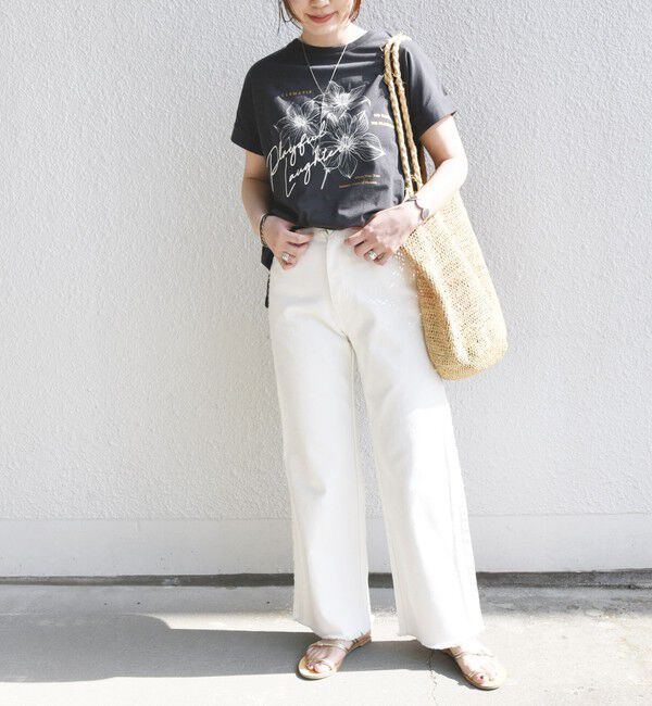 SHIPS for women「【WEB限定】〈手洗い可能〉フラワー 箔 プリント ロゴ TEE」|Tシャツ・カットソー|