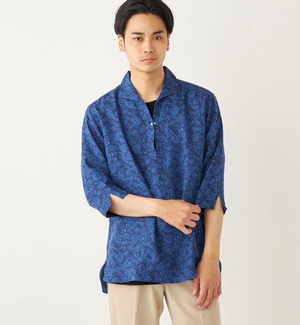 SHIPS Colors 「SHIPS Colors:〈洗濯機可能〉リネン カプリ プルオーバー シャツ」|シャツ・ブラウス|ネイビー