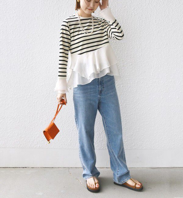 SHIPS for women「【WEB限定】〈手洗い可能〉ボーダー フリル ティアード プルオーバー」|Tシャツ・カットソー|