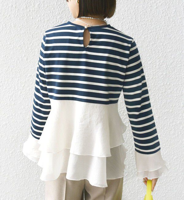 SHIPS for women「【WEB限定】〈手洗い可能〉ボーダー フリル ティアード プルオーバー」|Tシャツ・カットソー|