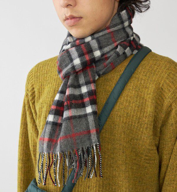 SHIPS「【WEB限定/SHIPS別注】John Scott: ワンポイント ロゴ ラムウール マフラー」|マフラー|チャコールグレー