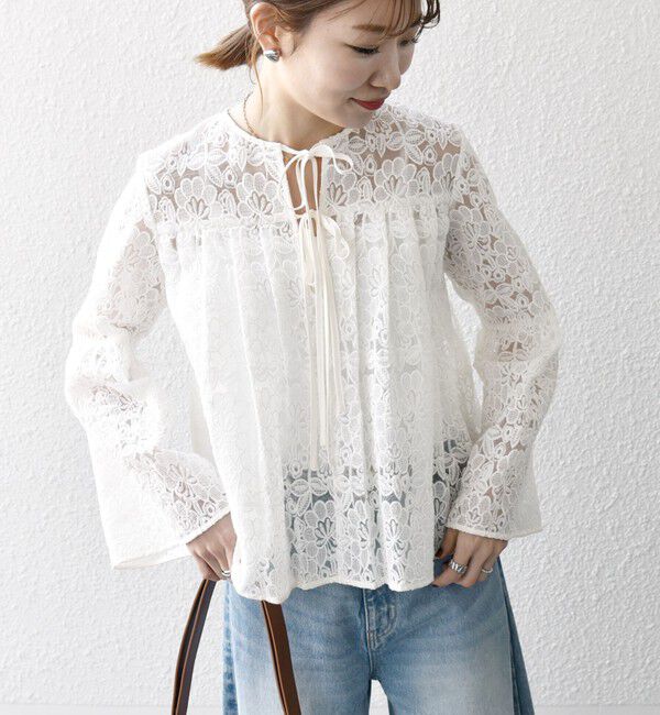 SHIPS any「SHIPS any:〈手洗い可能〉フラワーレース エンブロイダリー フレア シアー ブラウス」|シャツ・ブラウス|