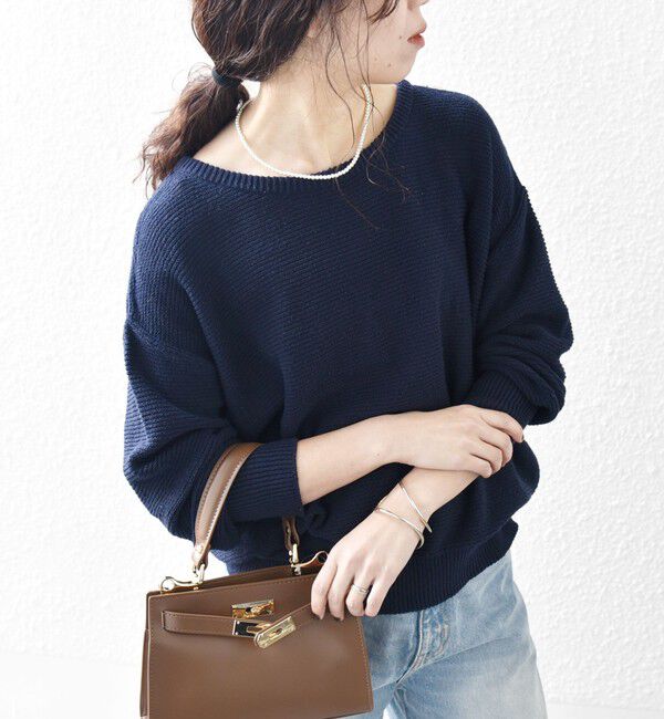 SHIPS any「SHIPS any: シルク コットン ボートネック ニット プルオーバー」|ニット・セーター|ネイビー