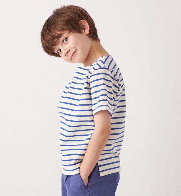 SHIPS any「SHIPS any:  マリンボーダー ボートネック Tシャツ<KIDS>」|Tシャツ・カットソー|ライトブルー