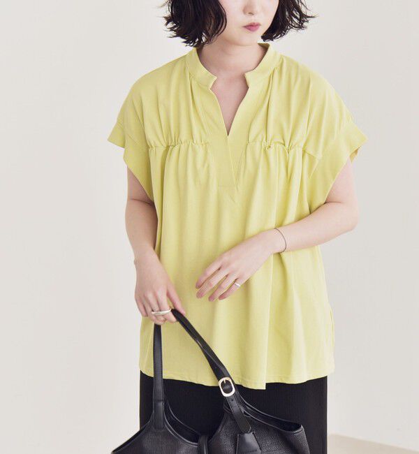 quaranciel「quaranciel:〈手洗い可能〉ギャザー スキッパー バンドカラー プルオーバー」|Tシャツ・カットソー|