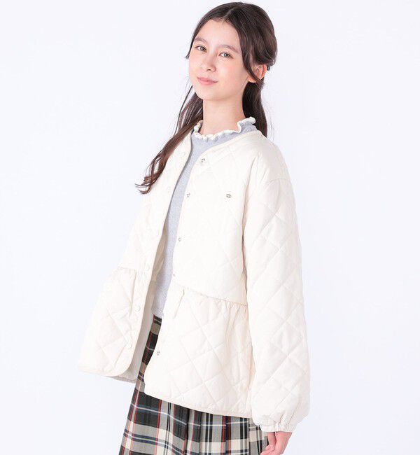 SHIPS KIDS「SHIPS KIDS:140～150cm /〈洗濯機可能〉 キルト ペプラム ジャケット」|ノーカラーコート|