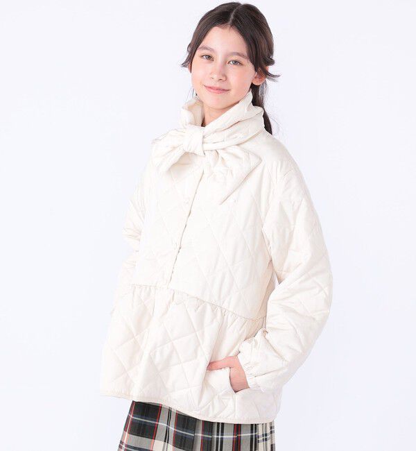 SHIPS KIDS「SHIPS KIDS:140～150cm /〈洗濯機可能〉 キルト ペプラム ジャケット」|ノーカラーコート|