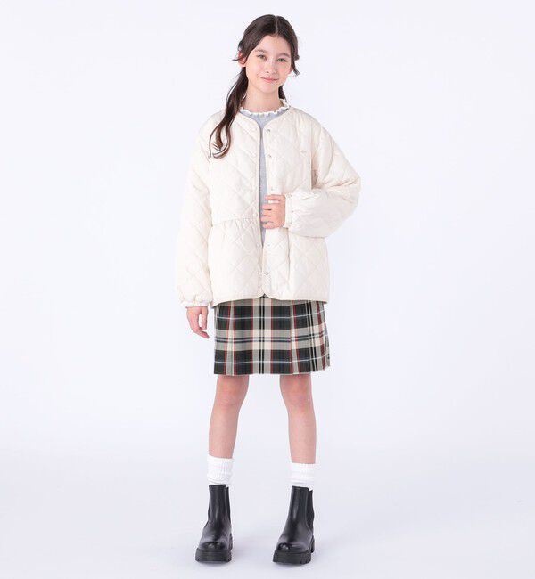 SHIPS KIDS「SHIPS KIDS:140～150cm /〈洗濯機可能〉 キルト ペプラム ジャケット」|ノーカラーコート|