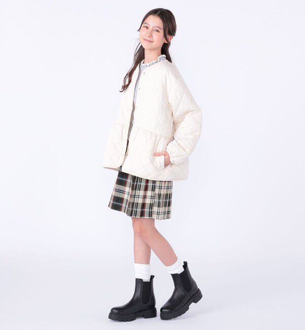 SHIPS KIDS「SHIPS KIDS:140～150cm /〈洗濯機可能〉 キルト ペプラム ジャケット」|ノーカラーコート|