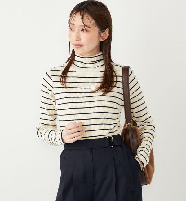 SHIPS Colors 「SHIPS Colors:〈手洗い可能〉ボーダー リブ タートルネック ニット◇」|ニット・セーター|