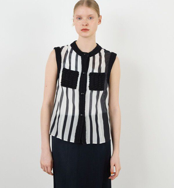 DES PRES「サークルストライププリント スリーブレスブラウス」|シャツ・ブラウス|
