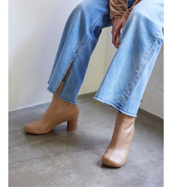 SLOBE IENA「《追加3》SLOBE スクエアトゥショートブーツ」|ショートブーツ|ベージュ