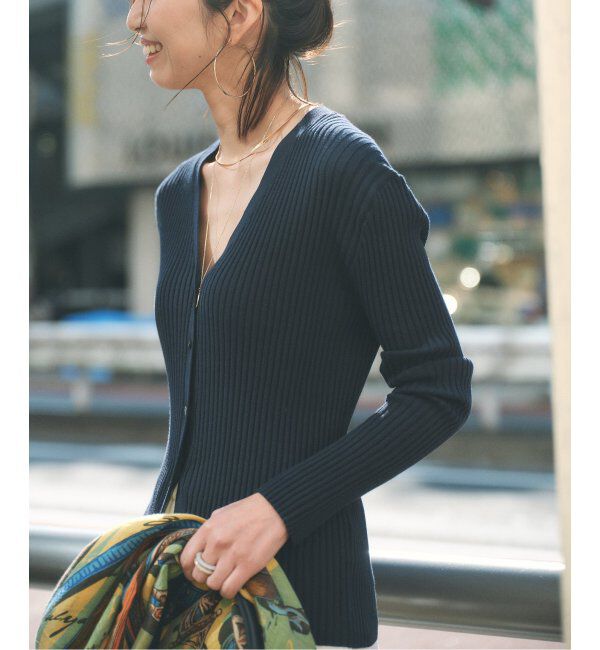 VERMEIL par iena「イタリア糸 RIB Vネックカーディガン」|カーディガン|ネイビー