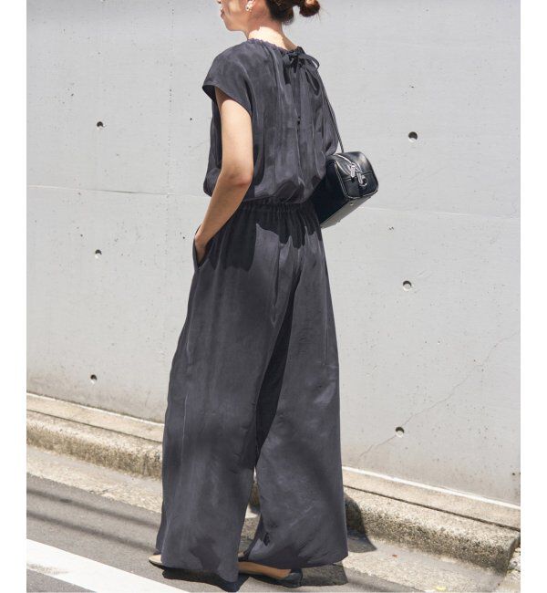 IENA「《追加2》キュプラギャザーネックオールインワン」|オールインワン|ネイビー