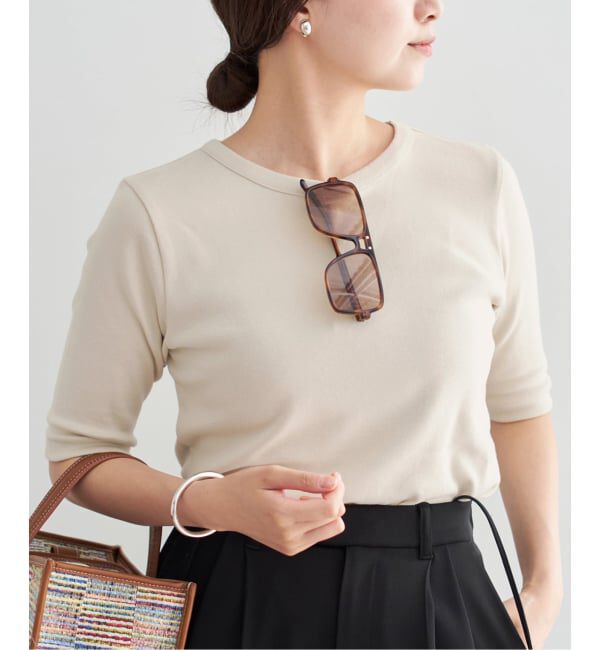 IENA「《追加2》コットンフライスハーフスリーブプルオーバー」|Tシャツ・カットソー|ベージュ