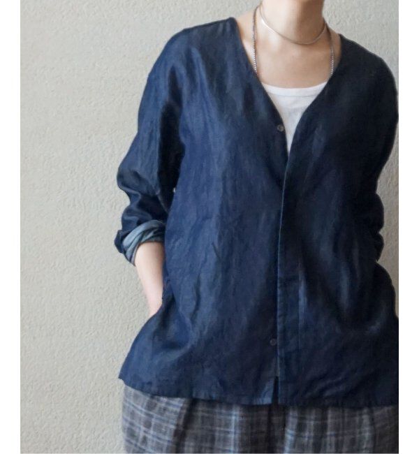 journal standard luxe「リヨセルデニム Vネックシャツ」|シャツ・ブラウス|ネイビー