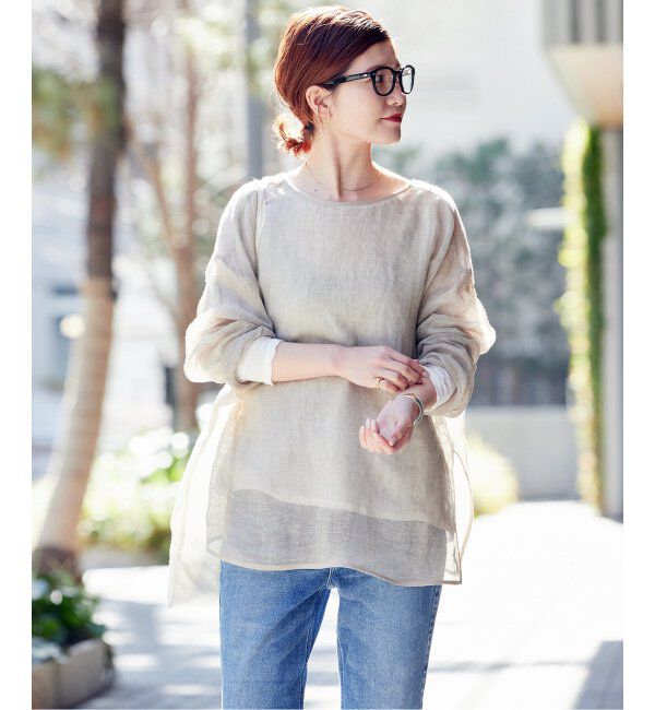 Spick and Span「《手洗い可 / 追加2》メッシュリネンルーズプルオーバー」|シャツ・ブラウス|