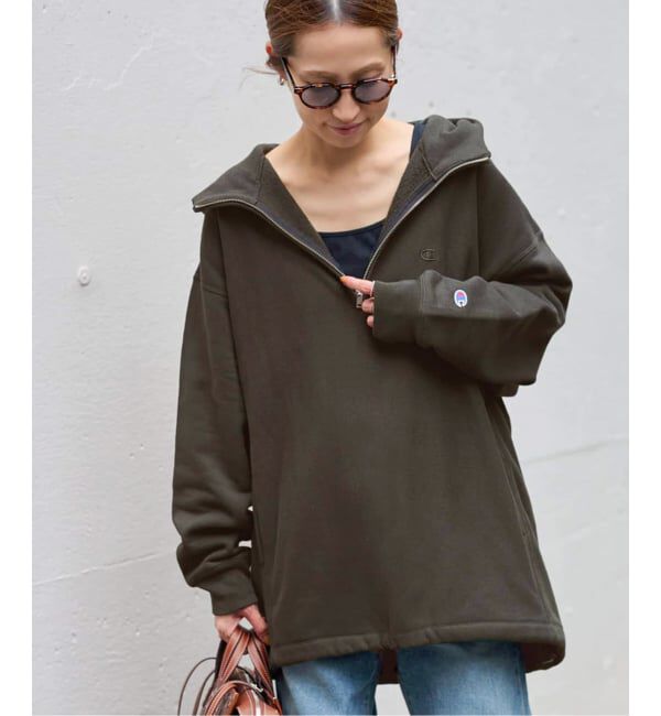 FRAMeWORK「Champion 別注REVERSE WEAVE11.5OZフードハーフジップドロストプルオーバー」|スウェット・ジャージ|