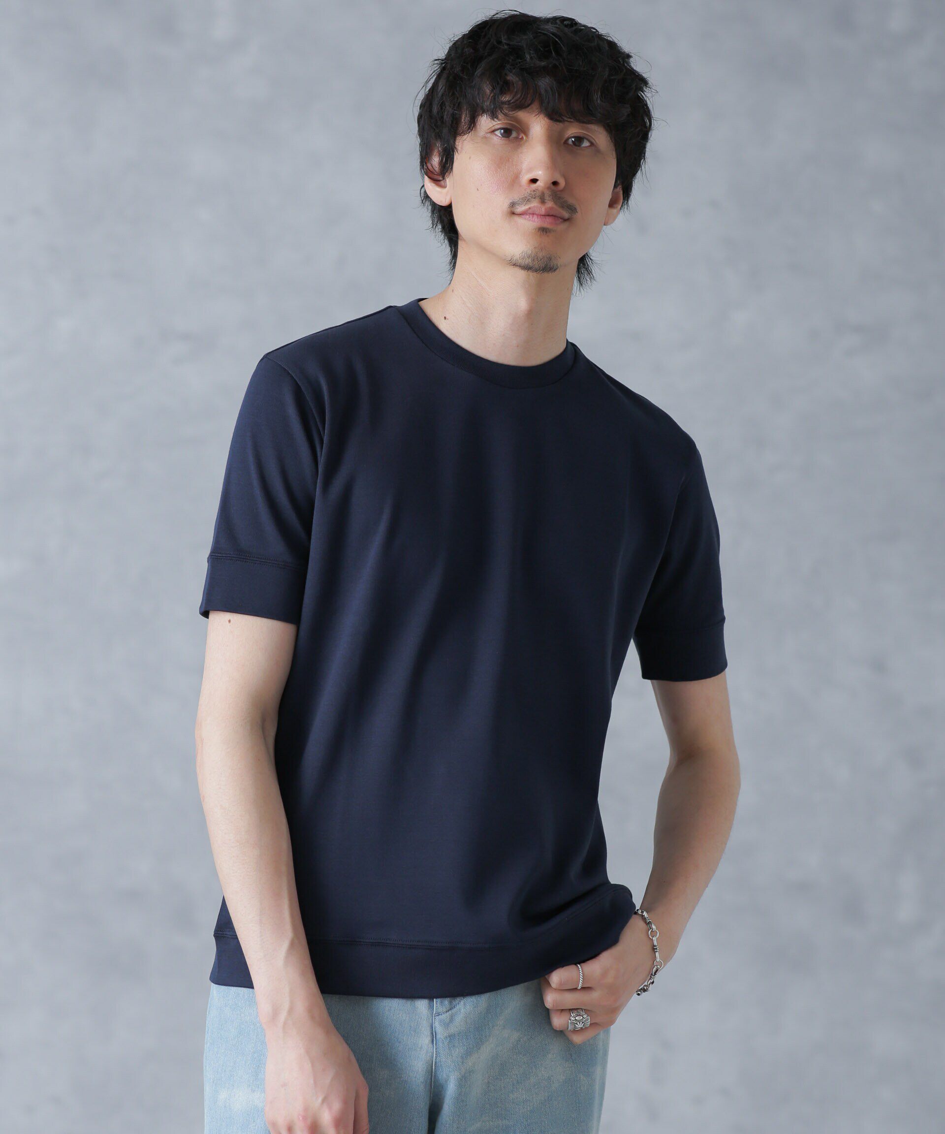 nano･universe「「FORMAL JERSEY」クルーネックカットソー半袖」|Tシャツ・カットソー|ネイビー