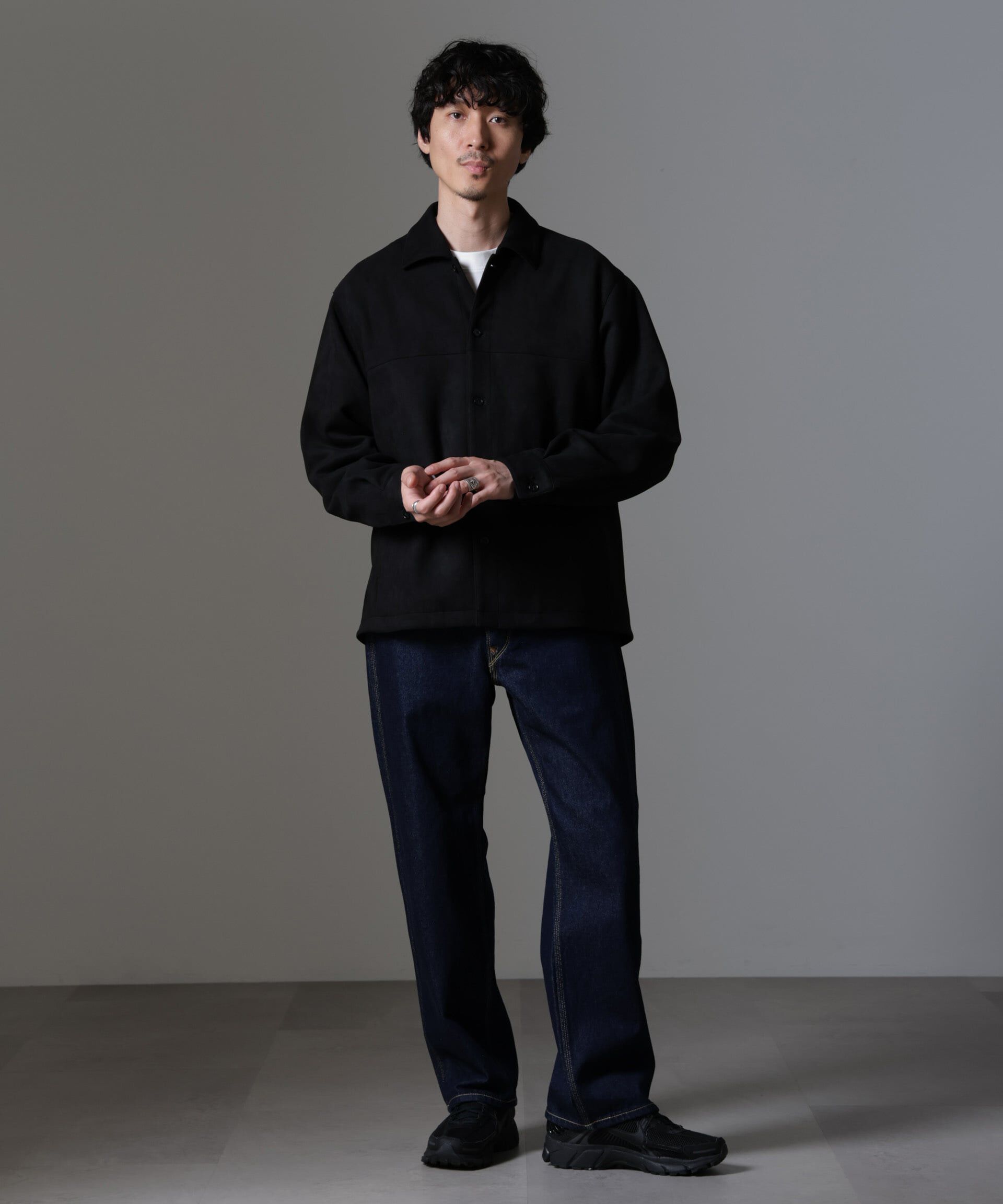 nano･universe「フェイクスウェードストレッチシャツブルゾン」|ブルゾン・スタジャン|