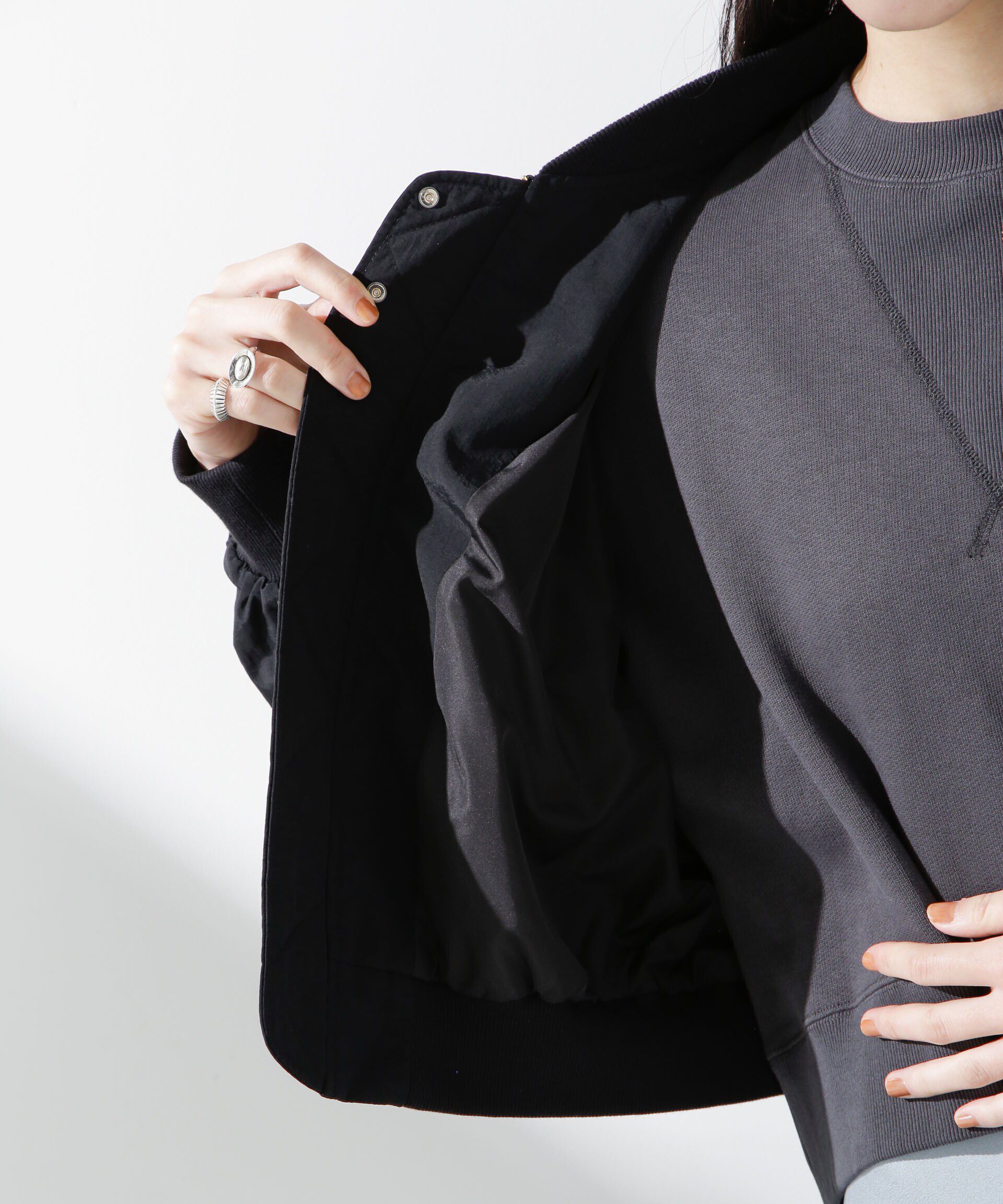 nano･universe「撥水ナイロンリブブルゾン」|ブルゾン・スタジャン|