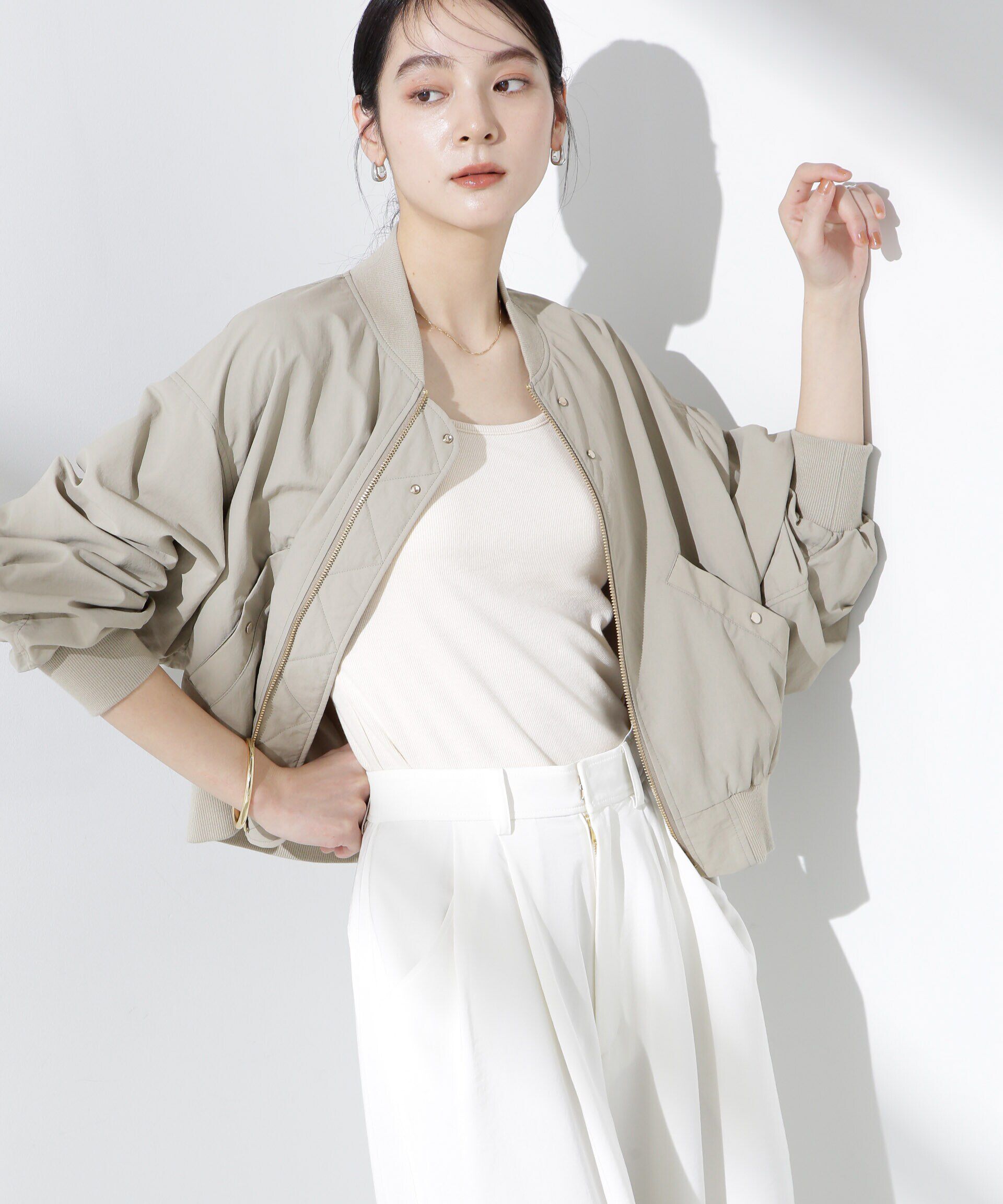 nano･universe「撥水ナイロンリブブルゾン」|ブルゾン・スタジャン|