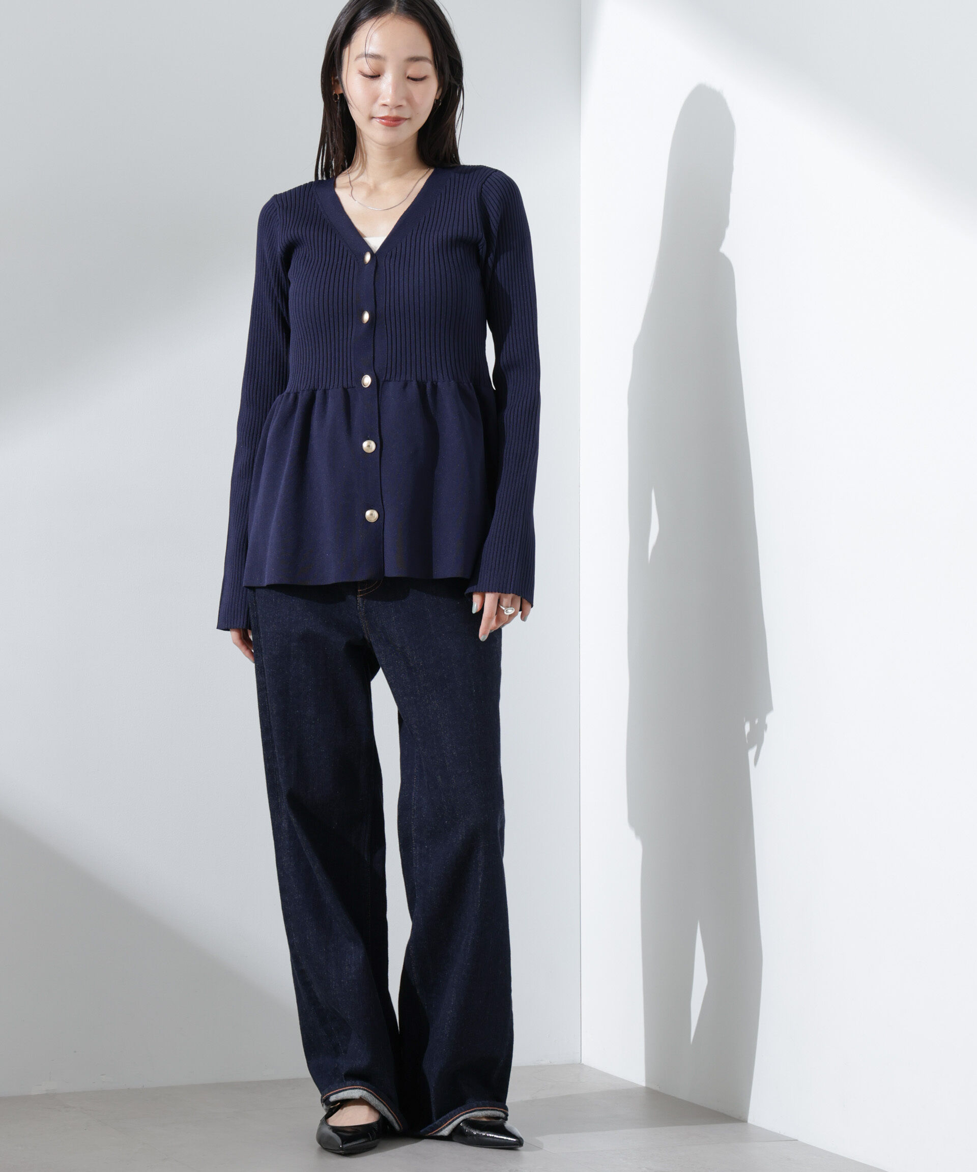 nano･universe「前後2WAYペプラムニットカーディガン」|ニット・セーター|