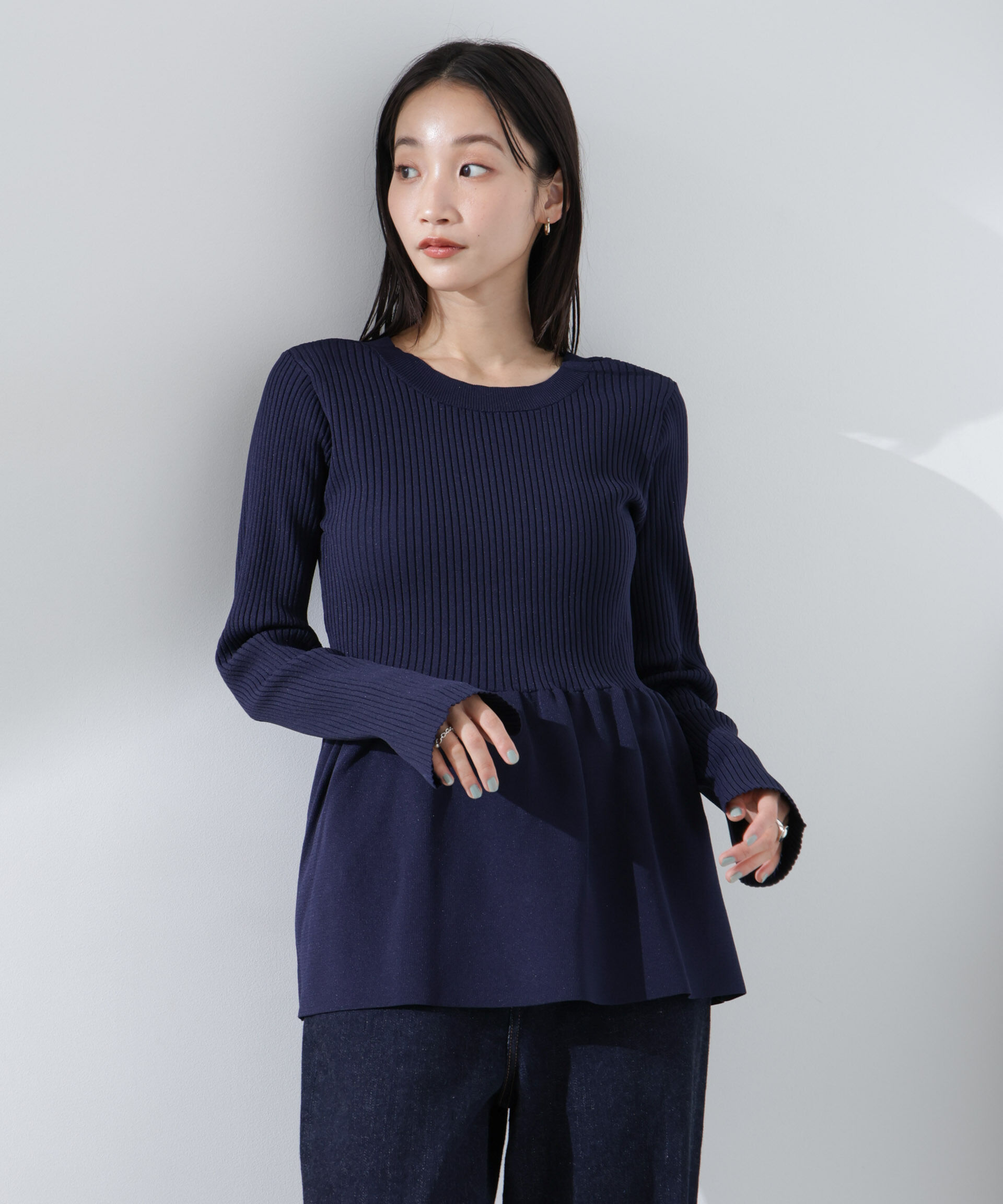 nano･universe「前後2WAYペプラムニットカーディガン」|ニット・セーター|