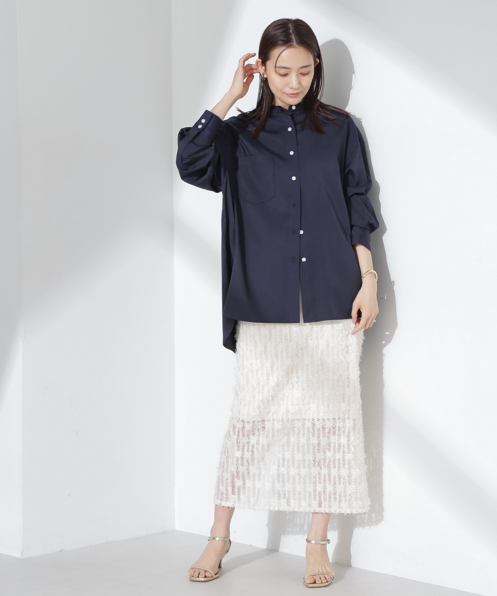 nano･universe「とろみバンドカラーシャツ」|シャツ・ブラウス|