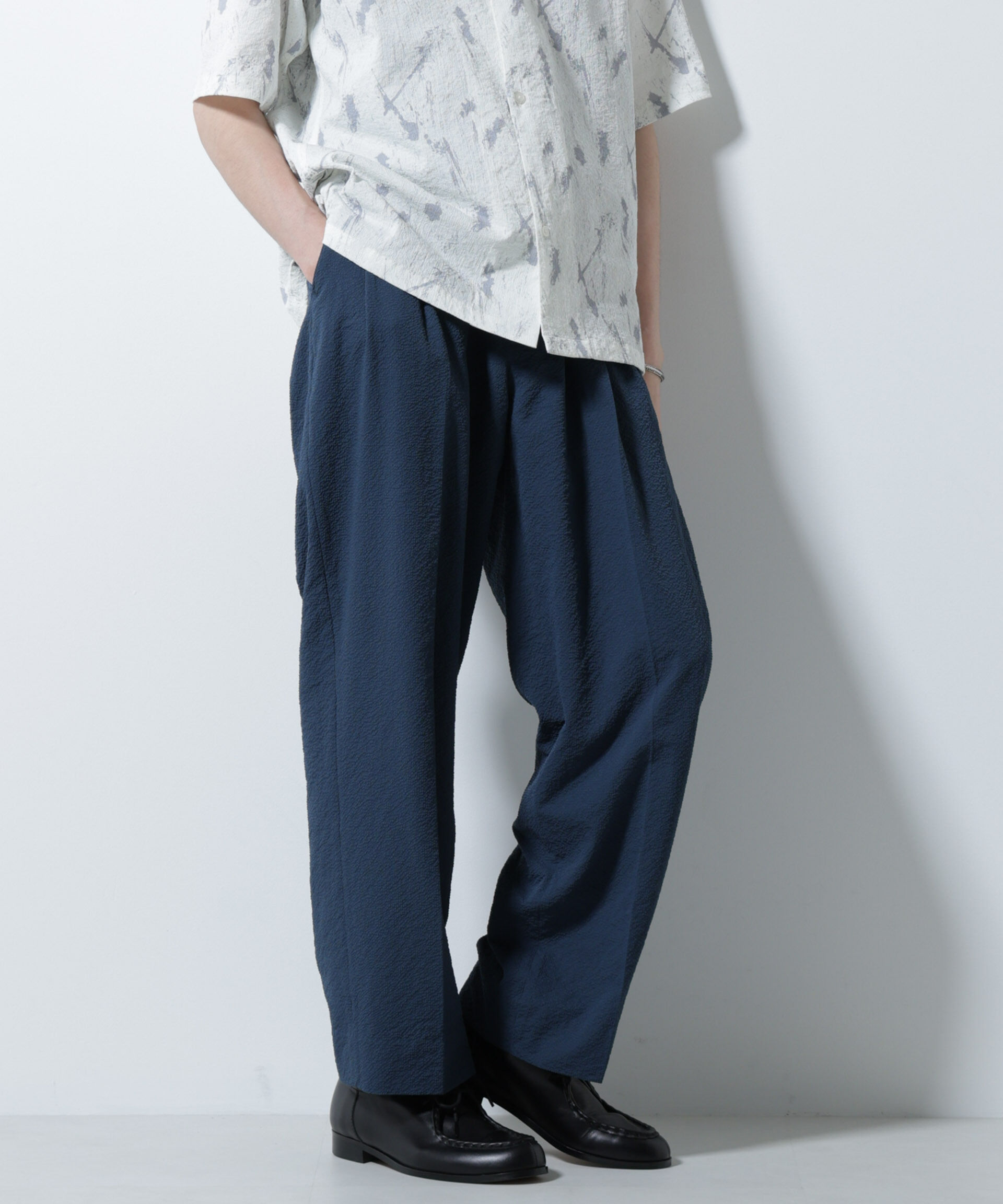 nano･universe「サッカータックイージーパンツ（セットアップ可）」|チノ|ブルー