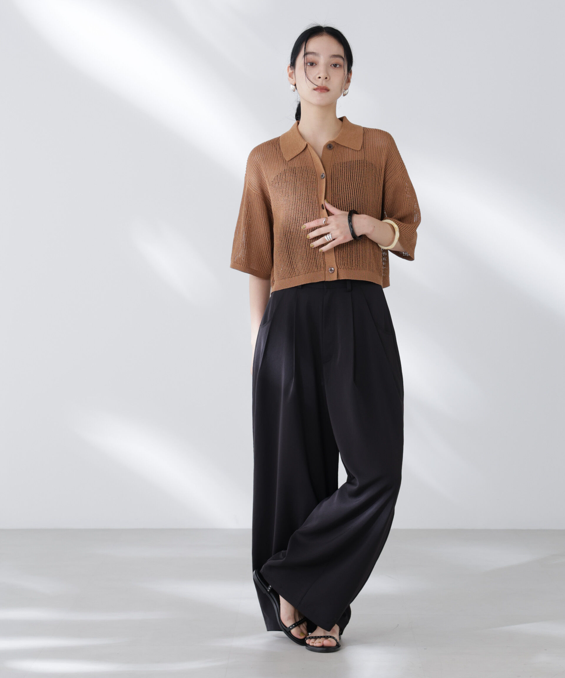 nano･universe「メッシュニットポロカーディガン」|ニット・セーター|